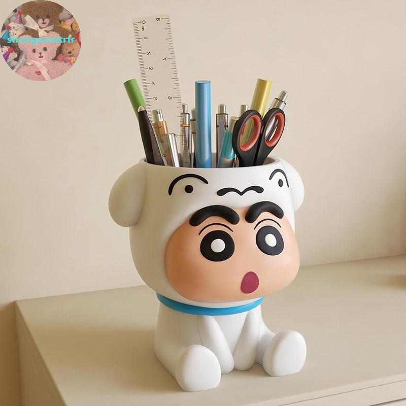 Strongaroetrtr 1 ชิ้นตุ๊กตาพลาสติกของเล่น Crayon Shin-chan ผู้ถือปากกาดินสอหม้อสํานักงาน Desktop Storage เครื่องเขียนแปรงแต่งหน้า Organiser กล่อง TH