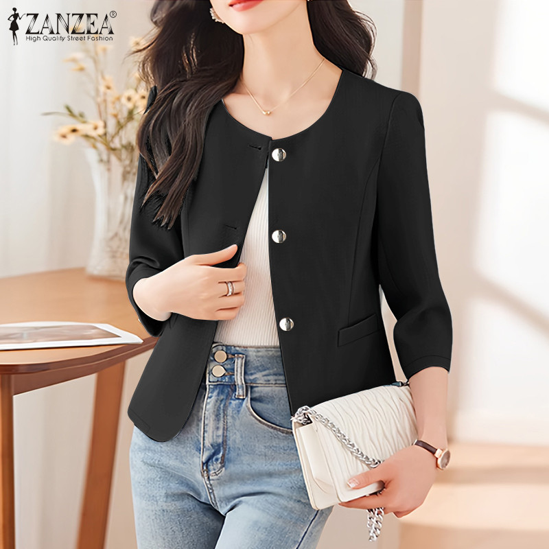 ZANZEA เสื้อเบลาส์สไตล์เกาหลี แขนยาว คอกลม ติดกระดุม เพื่อสาวOL — صورة 4