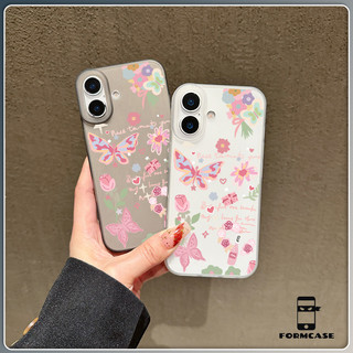 กรณีโทรศัพท์ จัดส่งจากประเทศไทย ลวดลายดอกไม้และปีเตอร์ฟลายสีชมพูfor iPhone14 11 12 13 15 16 PROMAX X XS MAX XR 7/8P ป้อง