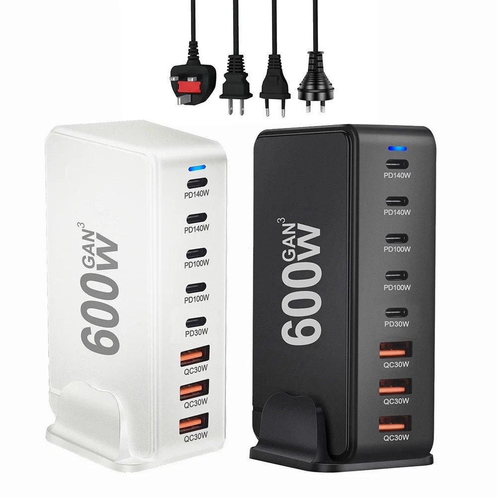 600W GaN Charger Station 8-port USB C PD Fast Charging PD3.1 Wall Charger Adapter สําหรับแท็บเล็ตโทร