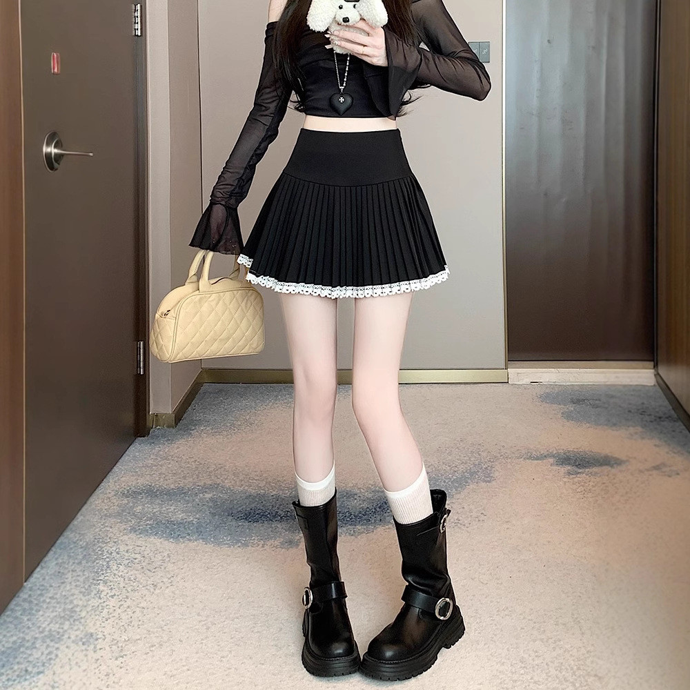 Floerns S-6XL กระโปรงจีบเอวสูงสไตล์ใหม่หวานๆ ในช่วงฤดูร้อน กระโปรงลูกไม้เย็บต่อกันสั้นป้องกันแสง - รูปที่ 5