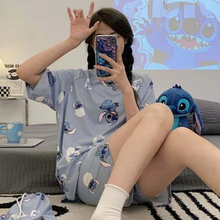 2ชิ้น ชุดนอน เสื้อแขนสั้น+กางเกงขาสั้น ลายการ์ตูน น่ารักๆ สไตล์เกาหลี สําหรับผู้หญิง พร้อมส่งจากไทย