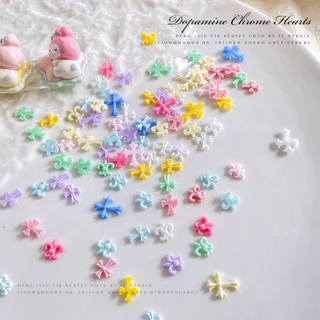 12-Grid สีสัน Cross Star สาวร้อนที่ไม่ซ้ํากันหวานเย็นสไตล์อุปกรณ์แต่งเล็บ Dopamine ผสมขนาดใหญ่ขนาดเล็กสามมิติ DIY ตกแต่งเล็บ