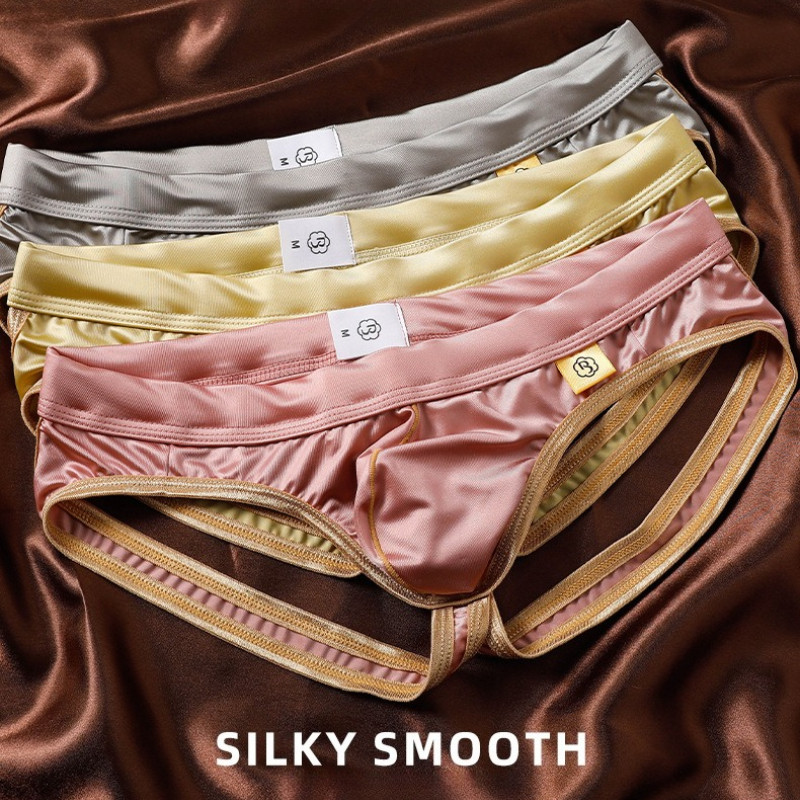 ผู้ชายแฟชั่นผ้าไหมน้ําแข็ง Cool Feel Antibiotic Low-Waist Hip-Lifting ชุดชั้นในเซ็กซี่ Butt-Leaking เยาวชนสบาย Double Thong G6005-SD