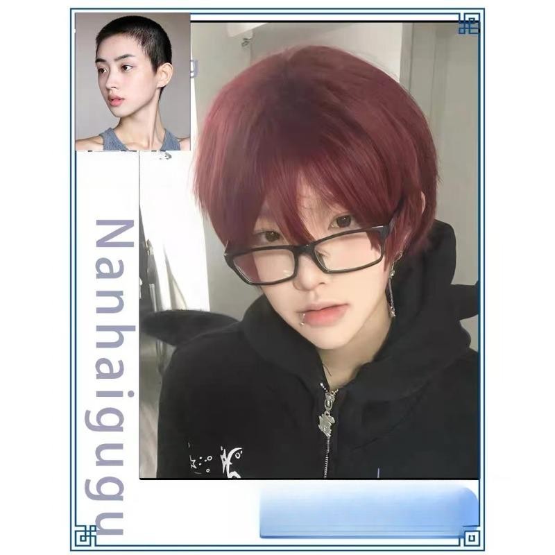 ไวน์สีแดงผู้ชายวิกผมสังเคราะห์คอสเพลย์พรรคพรหมวิกผมสั้นผมผู้ชายหมวกรีทัชวิกผมธรรมชาติทนความร้อนธรรมชาติคอสเพลย์วิกผมสําหรับผู้หญิงผู้ชายฮาโลวีนพรรคสว - รูปที่ 4