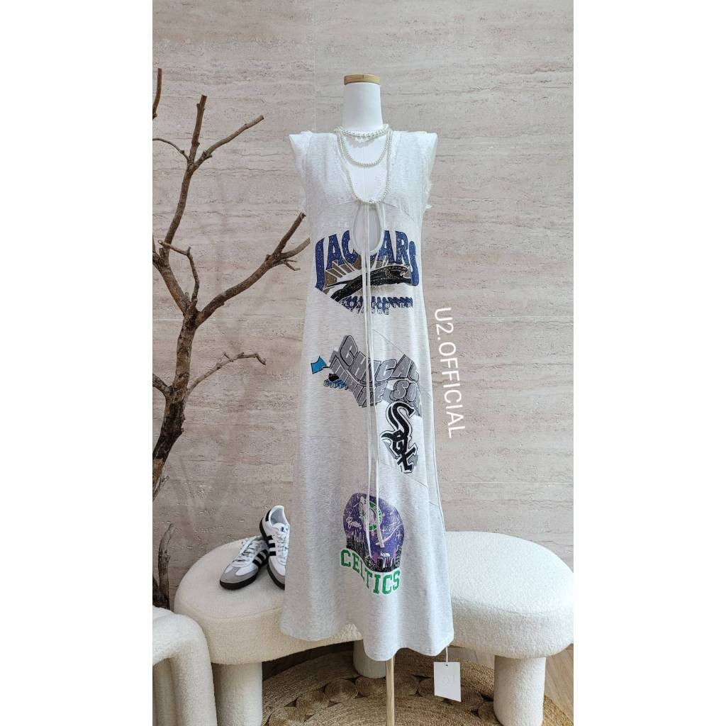 Lemon. U2  Maxi เดรสผ้ายืด ระบายลูกไม้ลูกไม้เนื้อนิ่มฟีลสปอร์ต ผ่าด้านหลัง