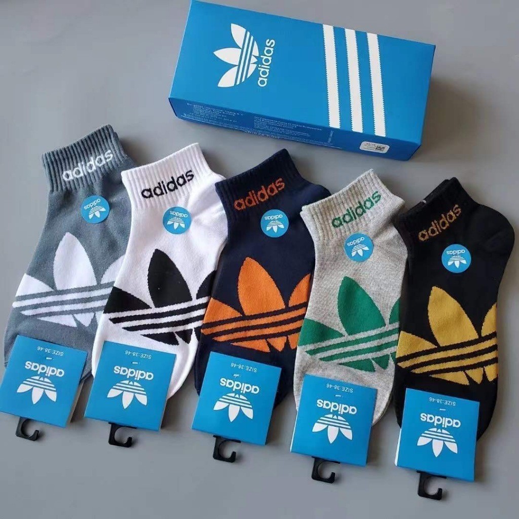 adidasถุงเท้าผ้าฝ้ายแท้สำหรับผู้ชายและผู้หญิง 5 คู่ใหม่ สีลูกกวาด สไตล์คู่รัก ถุงเท้าสำหรับเล่นกีฬาบาสเก็ตบอล ถุงเท้าแฟช