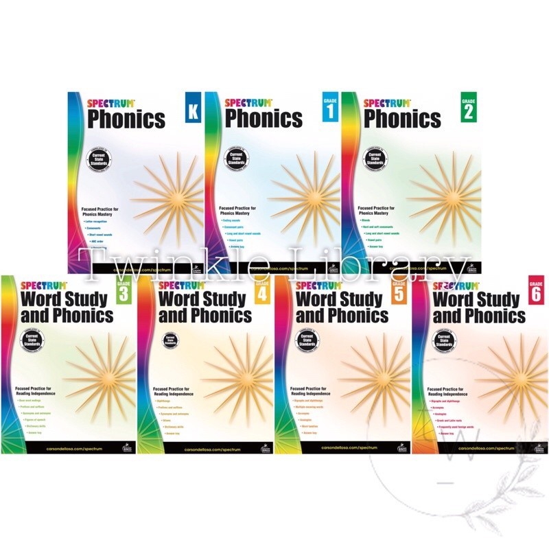 Spectrum Phonics Grade K 1 2 / Word Study และ Phonics เกรด 3 4 5 6 | หนังสือภาษาอังกฤษ FiIe สําหรับเ