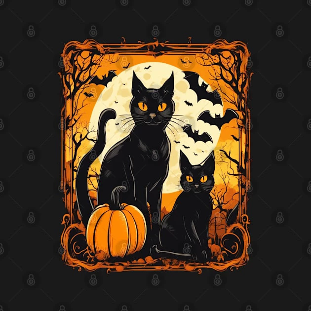 เสื้อยืด Vintage Halloween Black Cats with Bats thumbnail 9