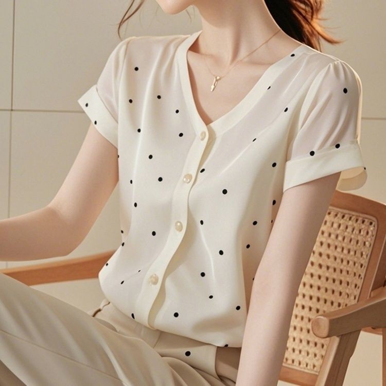ส่งไวจากไทย⭐Summer⭐M-3XL   เสื้อชีฟองแขนสั้นเสื้อยืดสั้นด้านบนผ้าฝ้ายบวกขนาดฤดูร้อนเวอร์ชั่นเกาหลีสุภาพสตรีสวยหลวม