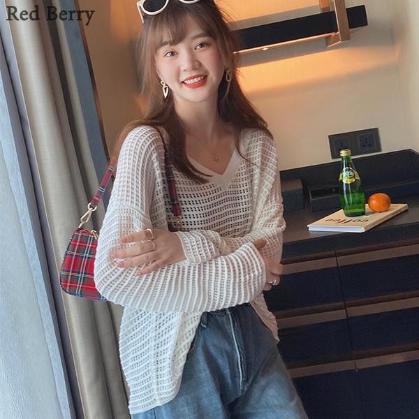 Red Berry เสื้อเชิ้ตแขนยาวลายทางไม่สมมาตรสำหรับผู้หญิง ผูกปม สไตล์ฤดูใบไม้ร่วง 99405