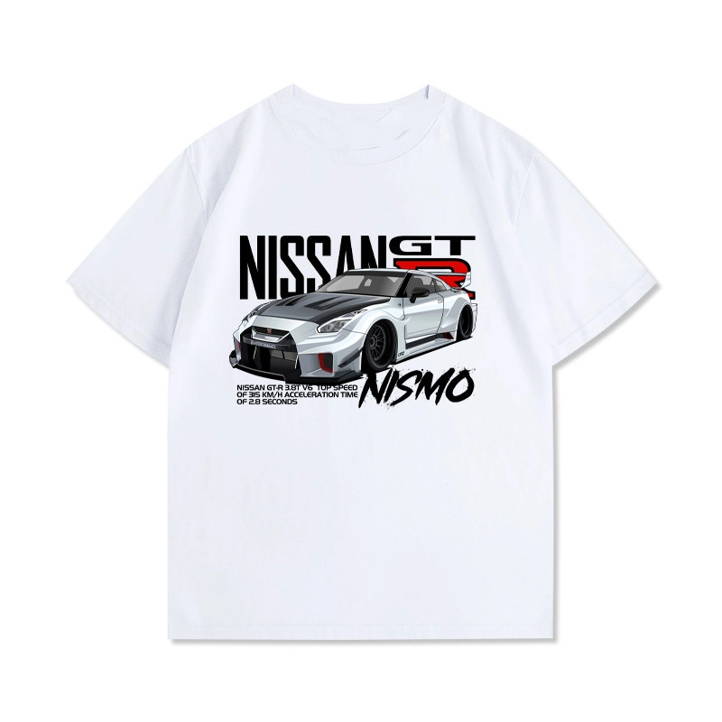 Nissan GTR JDM LB 1000HP แก้ไข พิมพ์ เสื้อยืดแขนสั้น 100% cotton คอลล์กลม ผ่อนคลาย เทรนด์ ทั้งเพศ S-