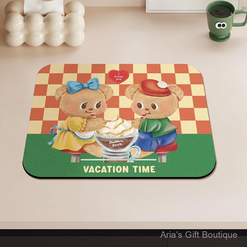 [Aria] Butter Bear Kitchen Counter Drain Mat ดูดซับน้ําในครัวเรือน Dirt-Resistant Mat Anti-Slip Placema