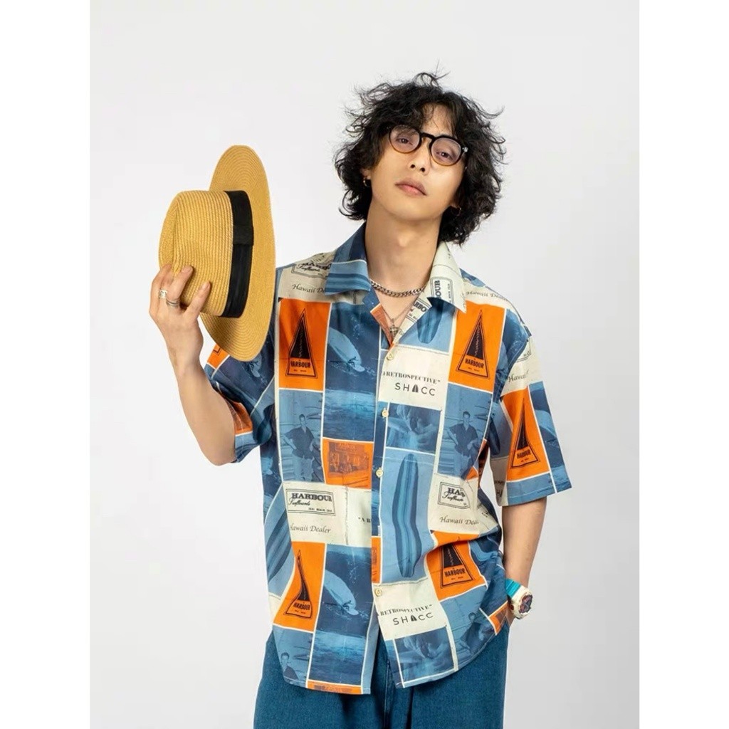 ⚡️Proman⚡️6 สี CODนักเรียน เสื้อฮาวายลายดอกไม้สำหรับผู้ชายและผู้หญิง เสื้อชายหาดฤดูร้อนหลวมสไตล์ฮ่องกงแขนสั้น