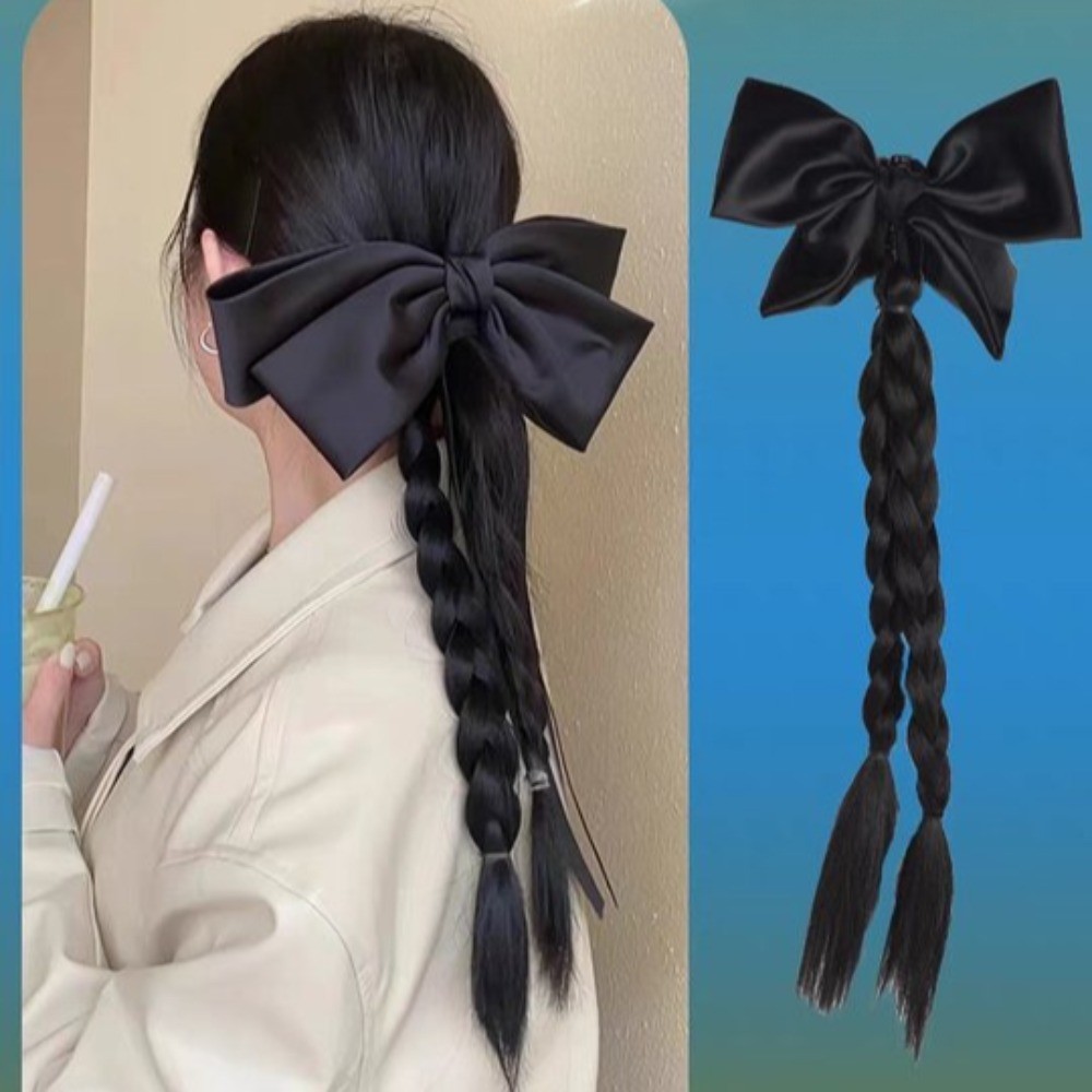 ธรรมชาติสีดํากุทัณฑ์ขี้เกียจจําลองคลิปวิกผมผู้หญิงผมหางม้าถักขยายอุปกรณ์ประกอบฉากภาพ