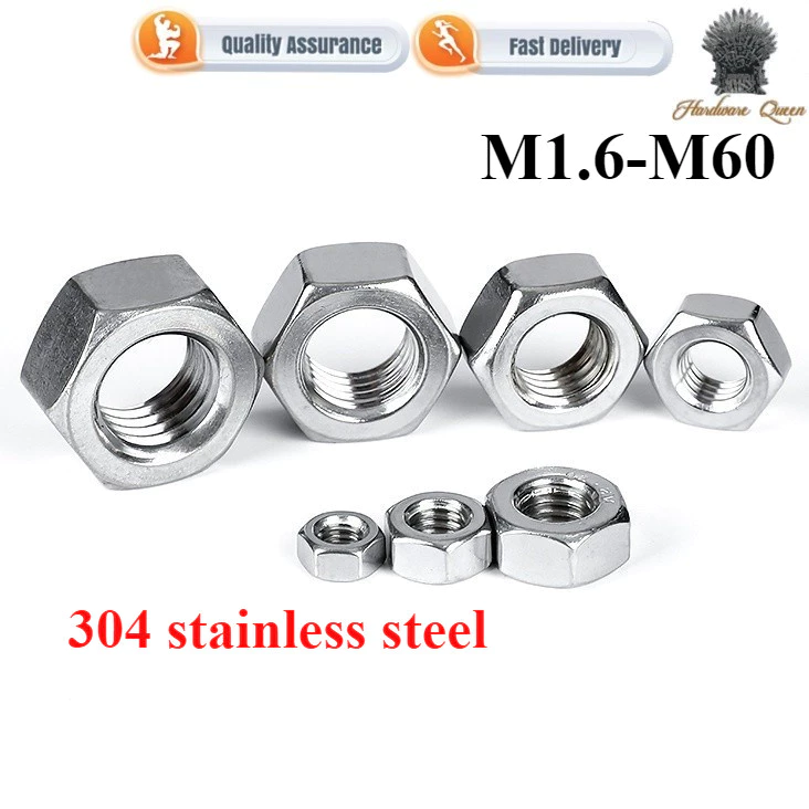 1QP1Hex Nut SUS304 น็อตล็อคสแตนเลส M1.0M1.6/M2/M2.5/M3/M4/M5/M6/M8/M10/M12M14M16M18M20M20M
