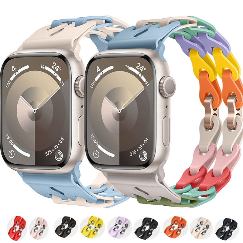 สีสัน Double Tour สร้อยข้อมือซิลิโคน link สายคล้องคอสําหรับ Apple Watch ultra2 49 มม.44 มม.40 มม.41 มม.45 มม.42 มม.38 มม.Iwatch series 11 10 9 8 7 SE 6 5 4 3 2 1