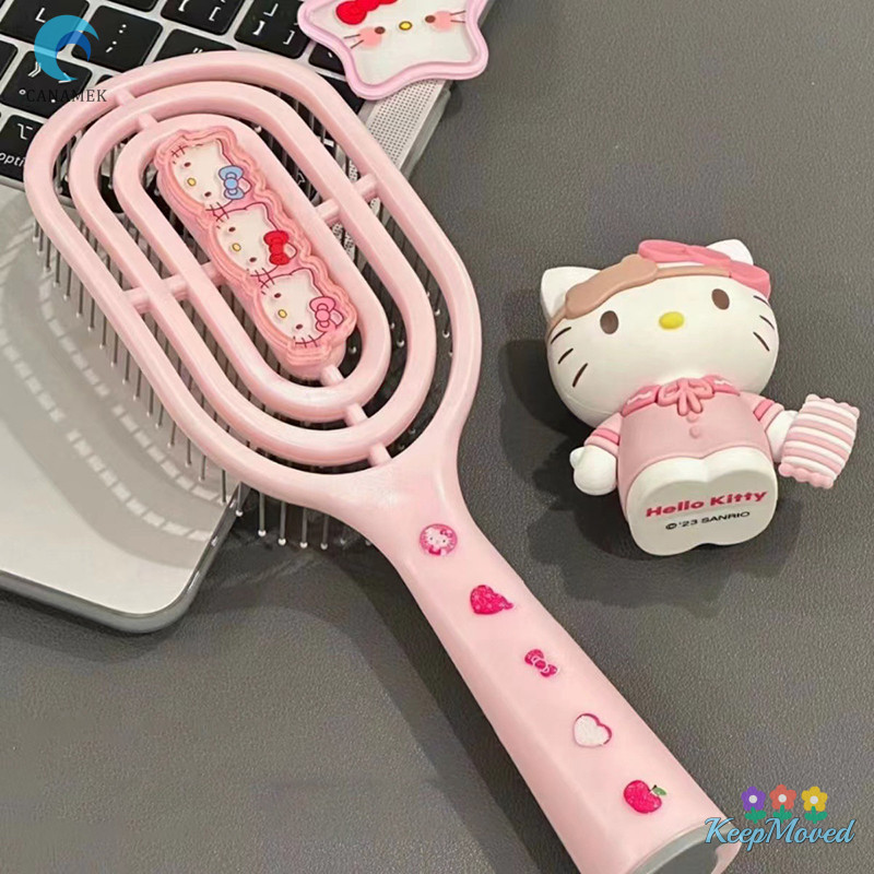 Keepmoved Kawaii Hello Kitty Kuromi Cinnamoroll หวี Hollow หวีนวดยาวถุงลมนิรภัยหวีสําหรับสาวของขวัญวันเกิดใหม่