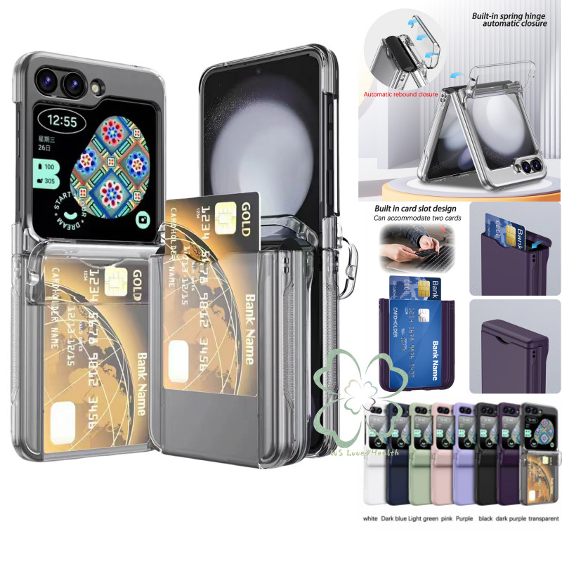 ผู้ถือบัตรอัตโนมัติ Rebound บานพับกรณีเต็มรูปแบบ Samsung Galaxy Z Flip 6 Zflip 5 Z Flip 4/3 ปลอกสีทึบ Hard PC กันกระแทกฝาหลัง Shell