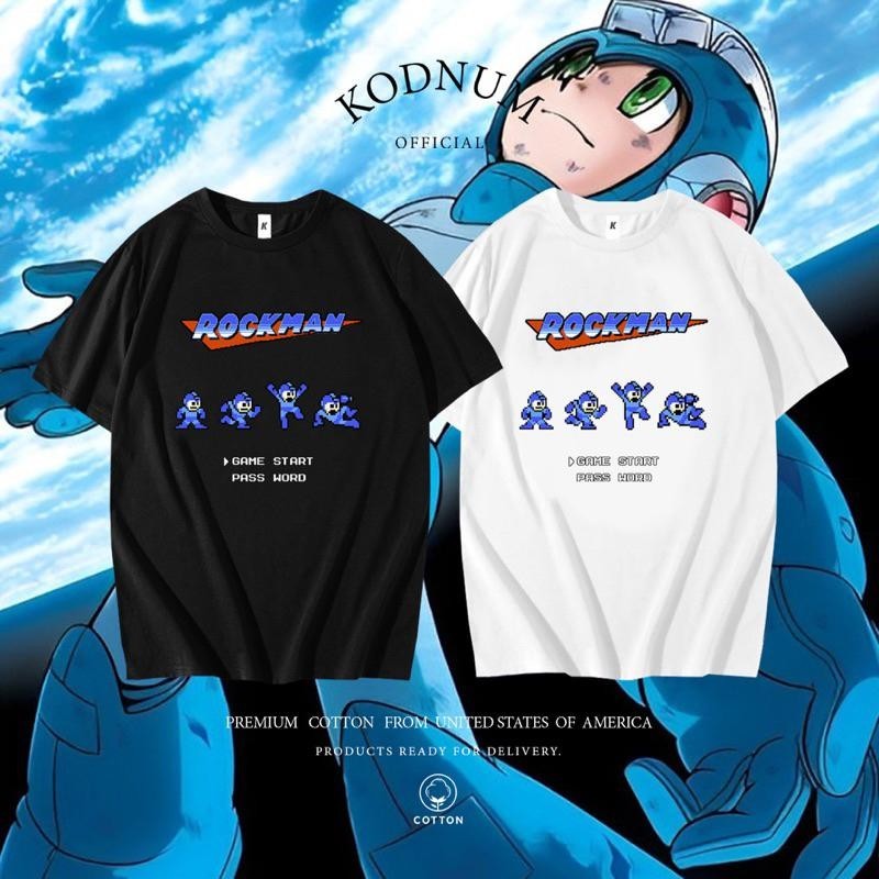 ผ้าฝ้าย 100% เสื้อยืดลาย rockman ร็อคแมน ผ้านำเข้า USA โคตรนุ่ม