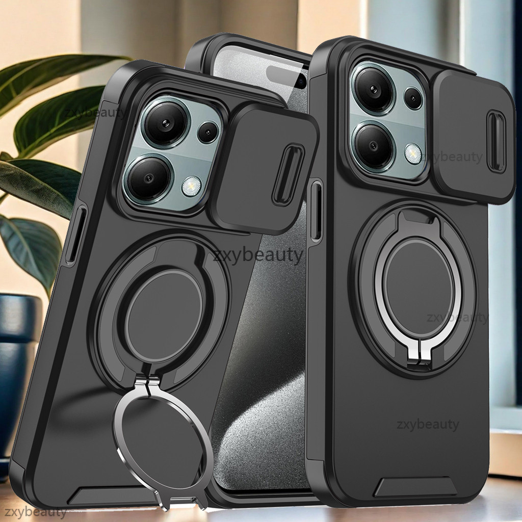 Redmi Note 13 14 Pro Plus 5G 4G 2024 กรณีเกราะกันกระแทกสไลด์ปลอกแม่เหล็กสําหรับ Note13 13Pro 13Pro + Note13Pro 14Pro + Note14 14Pro แหวนขาตั้งโทรศัพท์ฝาหลัง