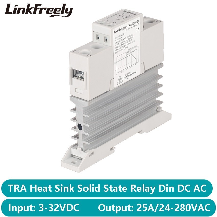 ✦TRA23D25L 25A DC AC Heat Sink Solid State Relay Din Rail SSR 3V 5V 12V 24V DC Input 24-280VAC Outpu