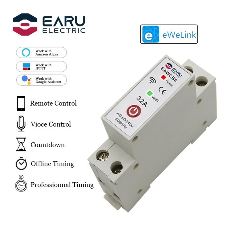 ✯1P 1P N WiFi Smart Circuit Breaker Time Relay Switch Voice Remote Control by eWeLink App Works with