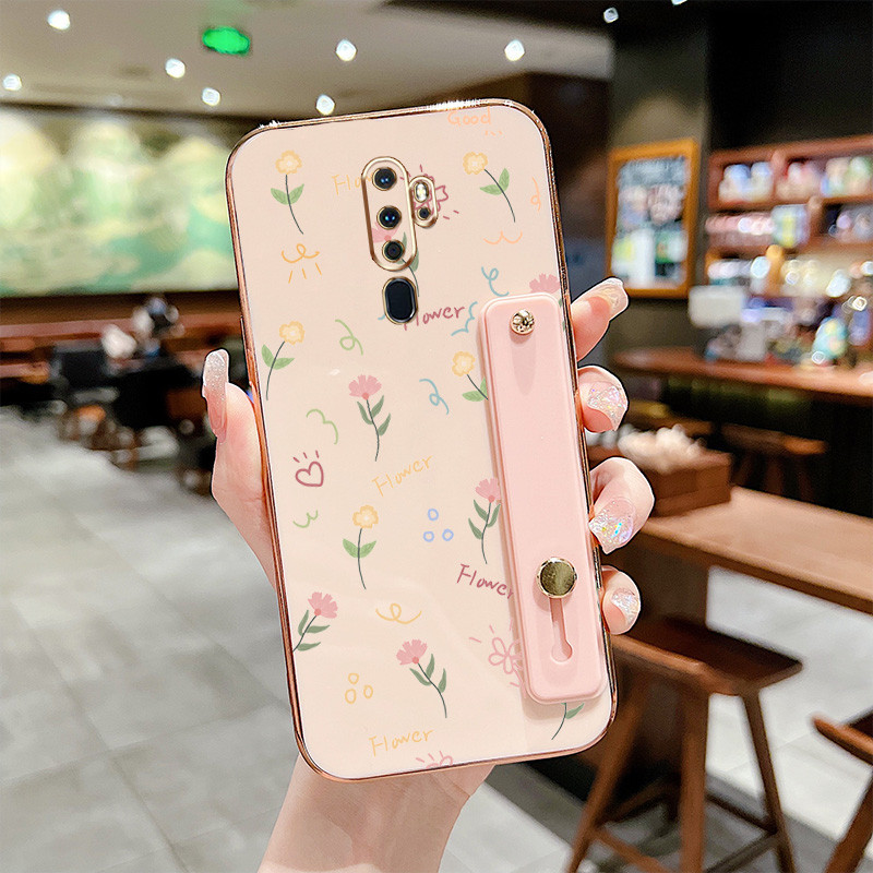 ปลอกสําหรับoppo A9 A5 2020 F11 F9 Pro A11X A52 A92 เต็มหน้าจอดอกไม้สายรัดข้อมือวงเล็บAnti Dropเคสโทรศัพท์
