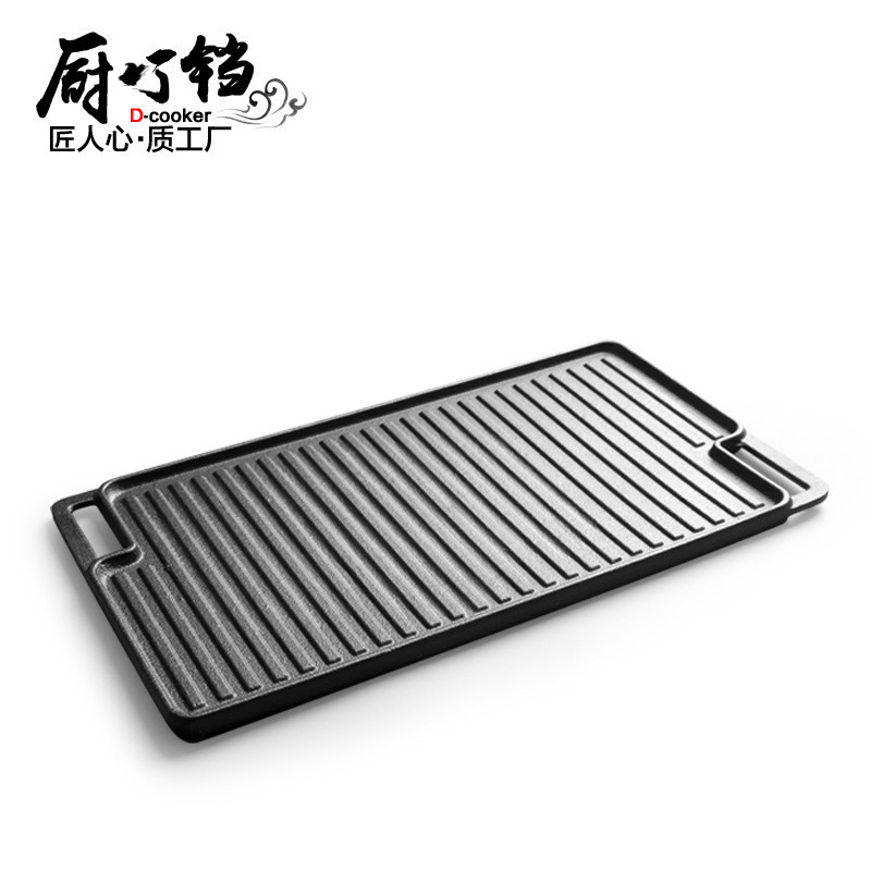 สี่เหลี่ยมผืนผ้าเหล็กหล่อ Skillet - กระทะเหล็กหล่อปรุงรสล่วงหน้า - กระทะเหล็กหล่อ เครื่องครัว กระทะค