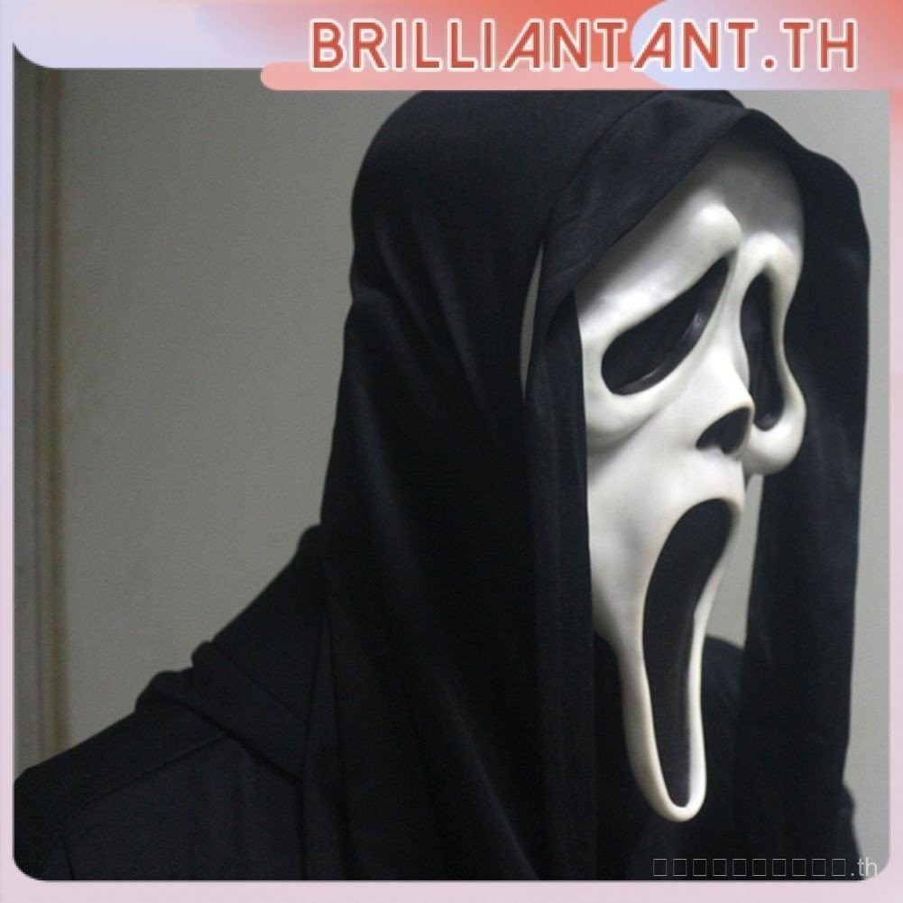（จัดส่งจากประเทศไทย）ชุดแฟนซีฮาโลวีนเครื่องแต่งกายสยองขวัญ Masquerade ตกแต่ง BRI Mask สีดำ Hood Ghost