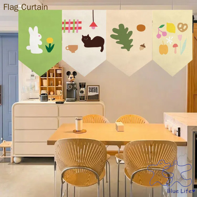 อิน สไตล์มือวาดตกแต่งธงม่านพาร์ทิชันห้องครัวผ้าม่านประตูร้านค้าประตูสามเหลี่ยมธงม่านห้องนอนห้องน้ําบล็อกม่าน