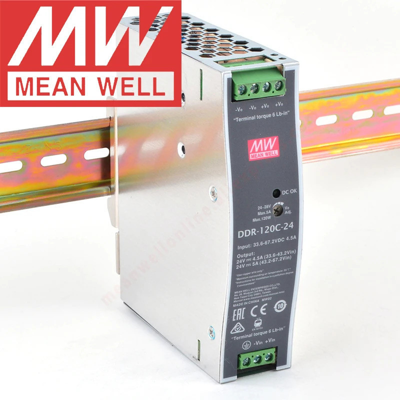 Original Mean Well DDR-120C-24 Din Rail ประเภท DC-DC Converter Meanwell 24 V/5A/120W DC to DC Power 