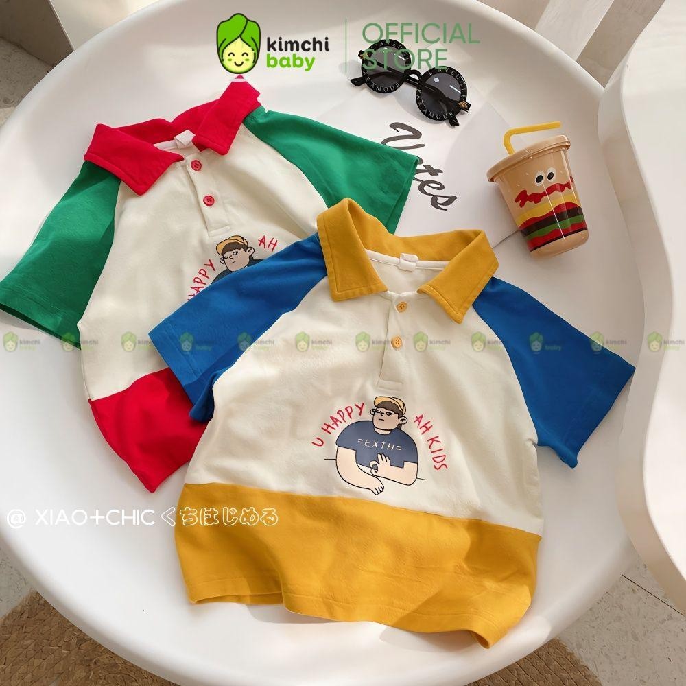 KIMCHIBABY เสื้อยืดแขนสั้นสําหรับเด็กชายและเด็กหญิง ผ้าคอตตอน 4C แขน Giap Lang เสื้อโปโลสําหรับเด็กใ
