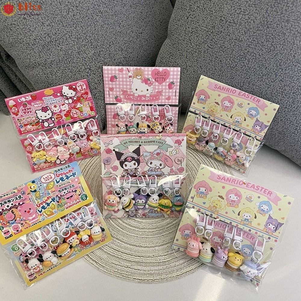 Blliss 6 ชิ้น/เซ็ต Sanrio Key Chain, Hello Kitty การ์ตูน Labubu พวงกุญแจ, Spongebob Crayon Shin-chan Cinnamoroll Capybara กระเป๋าจี้