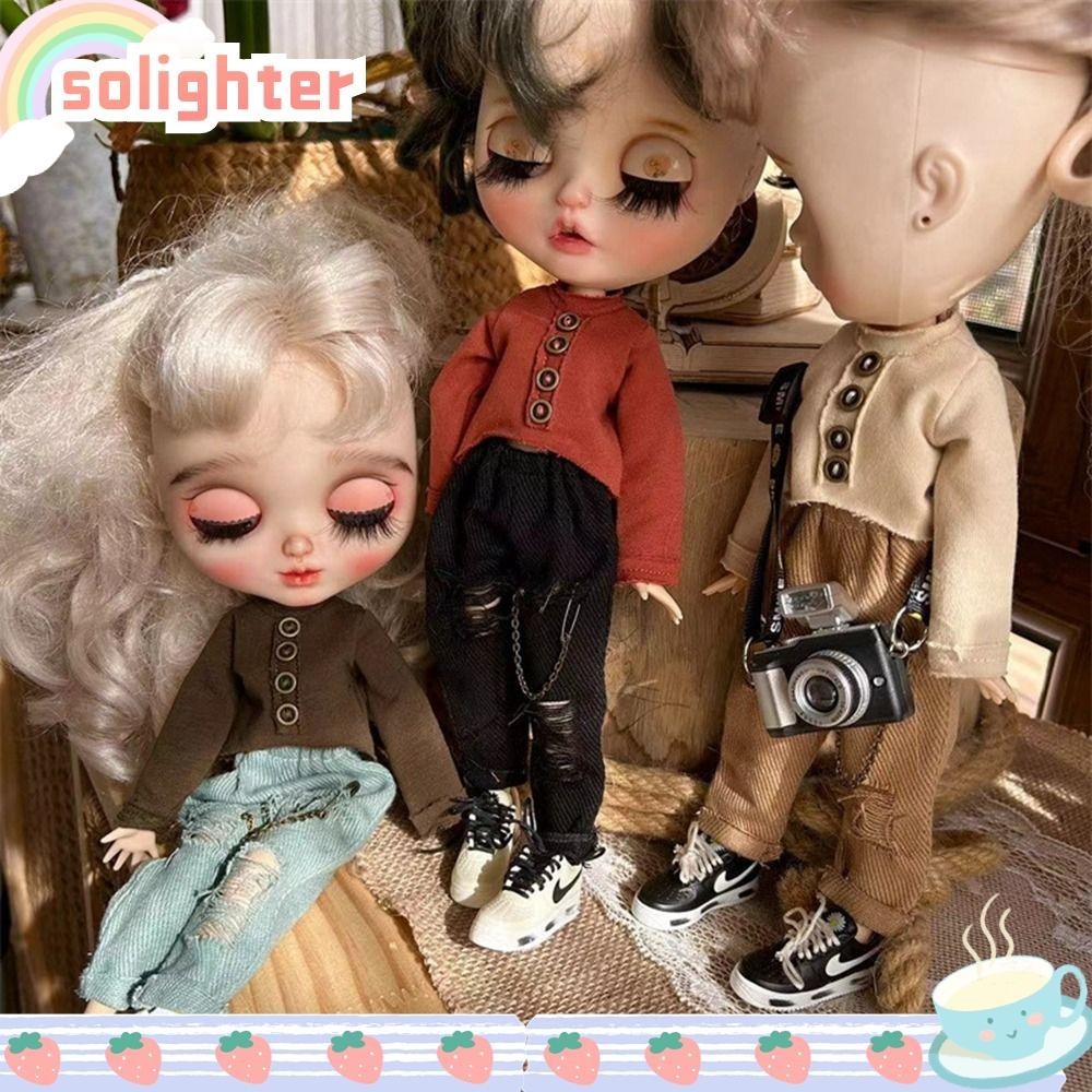 Solighter เสื้อยืดกางเกง,แฟชั่นน่ารัก Casual Top,คุณภาพสูง DIY Mini Denim กางเกงสําหรับตุ๊กตาบลายธ์ส