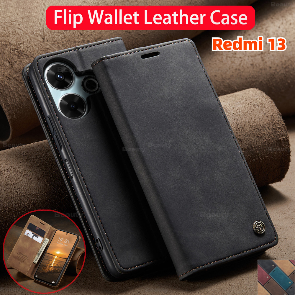 Retro กระเป๋าหนังสําหรับ Xiaomi Redmi 13 Redmi13 4G 5G ป้องกันกันกระแทกเคสโทรศัพท์หรูหราแม่เหล็กผู้ถือบัตรกระเป๋าสตางค์ฝาครอบ 13 Redmi 13C 4G Note13 Pro Redmi13c 13 C