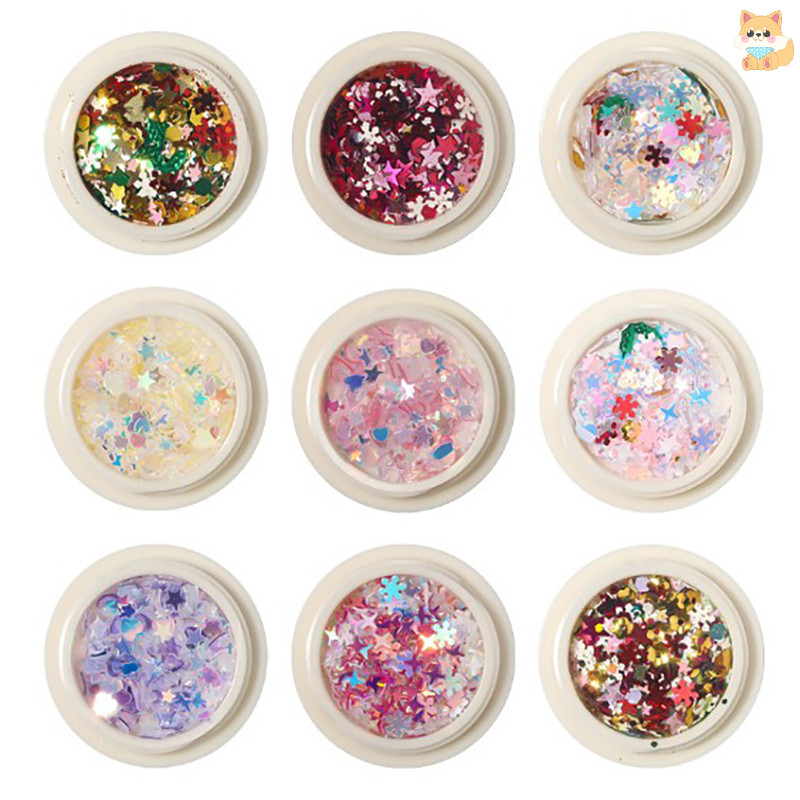 [VI] เคล็ดลับตกแต่งคริสต์มาส Snowflake Nails Sequins Nail Art Glitters Gold Metal Slices TH
