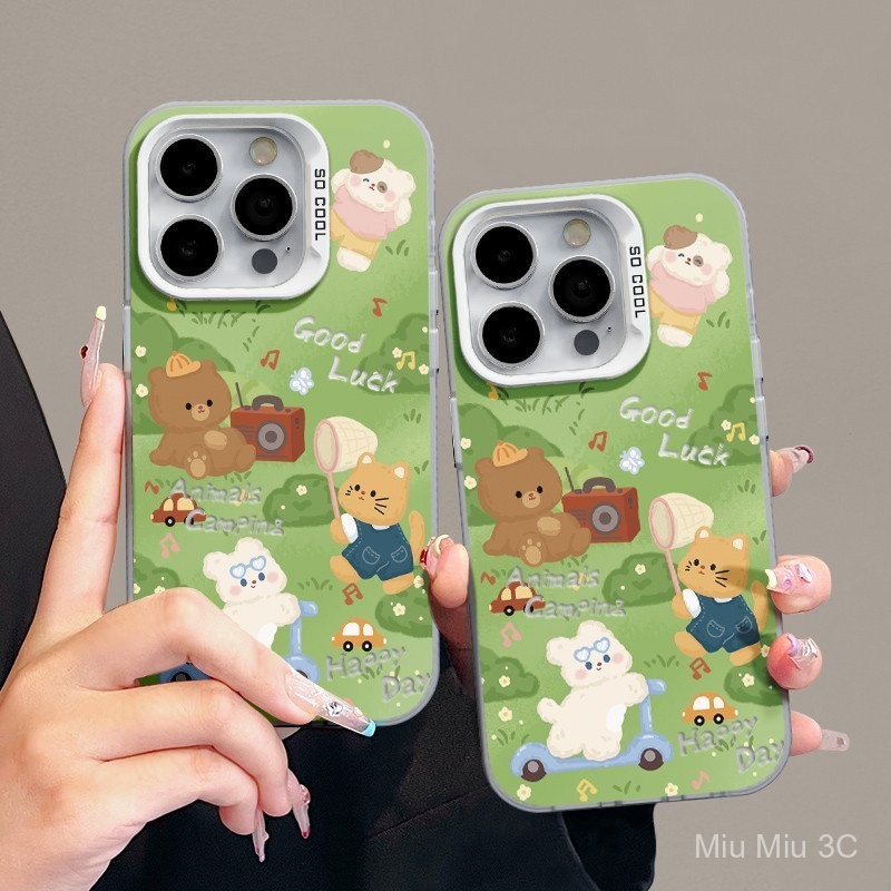 ฤดูใบไม้ผลิสนุกและน่ารักสัตว์ตั้งแคมป์ปาร์ตี้เคส iPhone สำหรับ iPhone 15 14 PRO MAX 13 12 PRO MAX 7 plus XS MAX 8 PLUS XR 11 Pro 13 14 PLUS เคสซิลิโคนกันกระแทกกันฝุ่น M3A1
