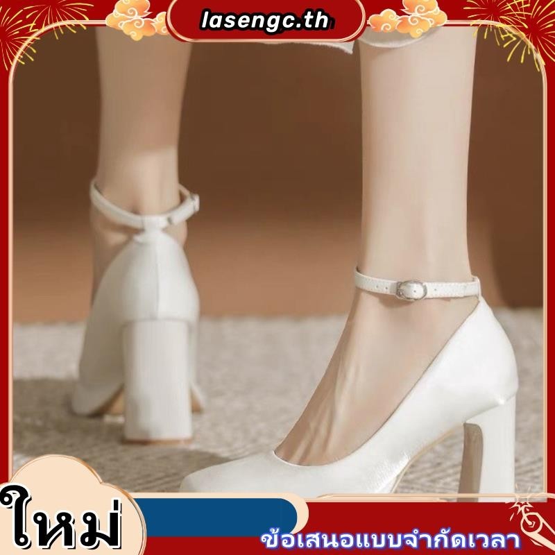 [KEKE- พร้อมส่ง จัดส่งที่รวดเร็ว] รองเท้าส้นสูง ผ้าซาติน กันน้ํา สีขาว สําหรับผู้หญิง เจ้าสาว งานแต่งงาน
