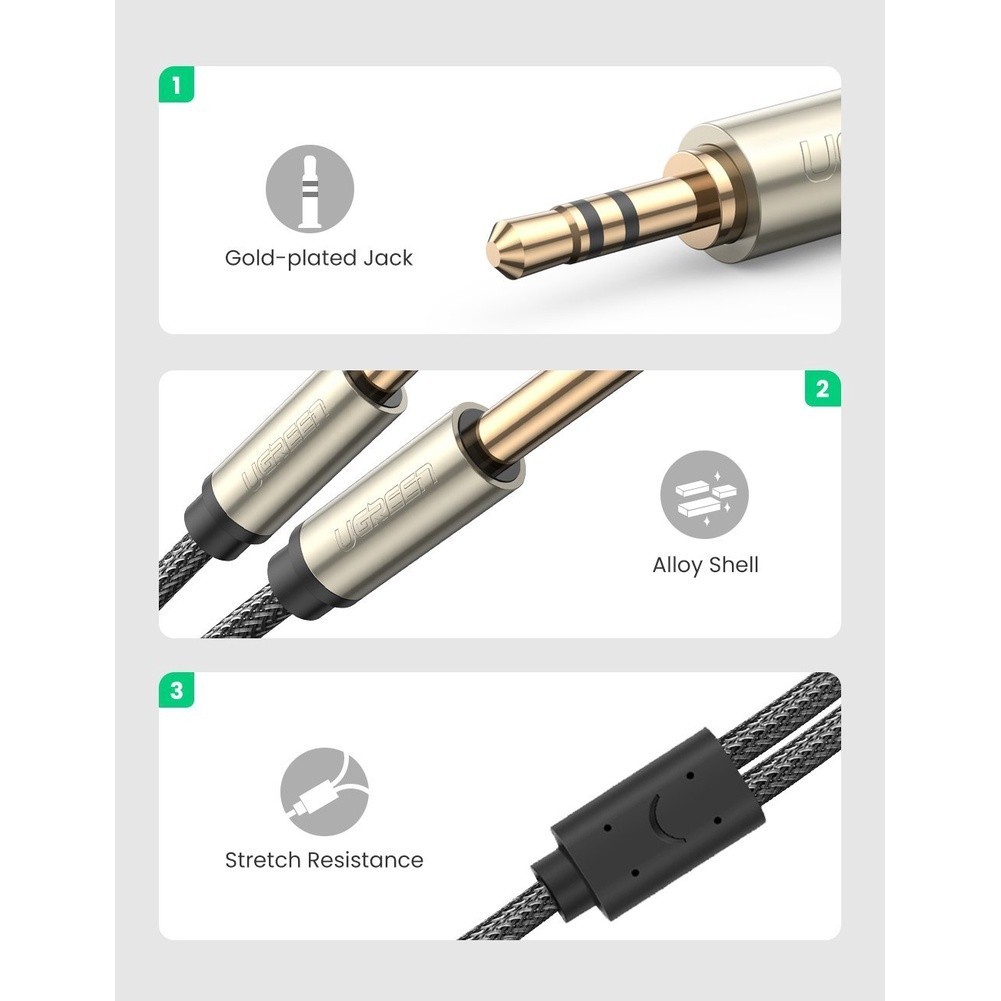 Ugreen รุ่น AV126 สายแปลง Jack 3.5mm TSR to Dual 6.35mm TS Adapter Audio Cable