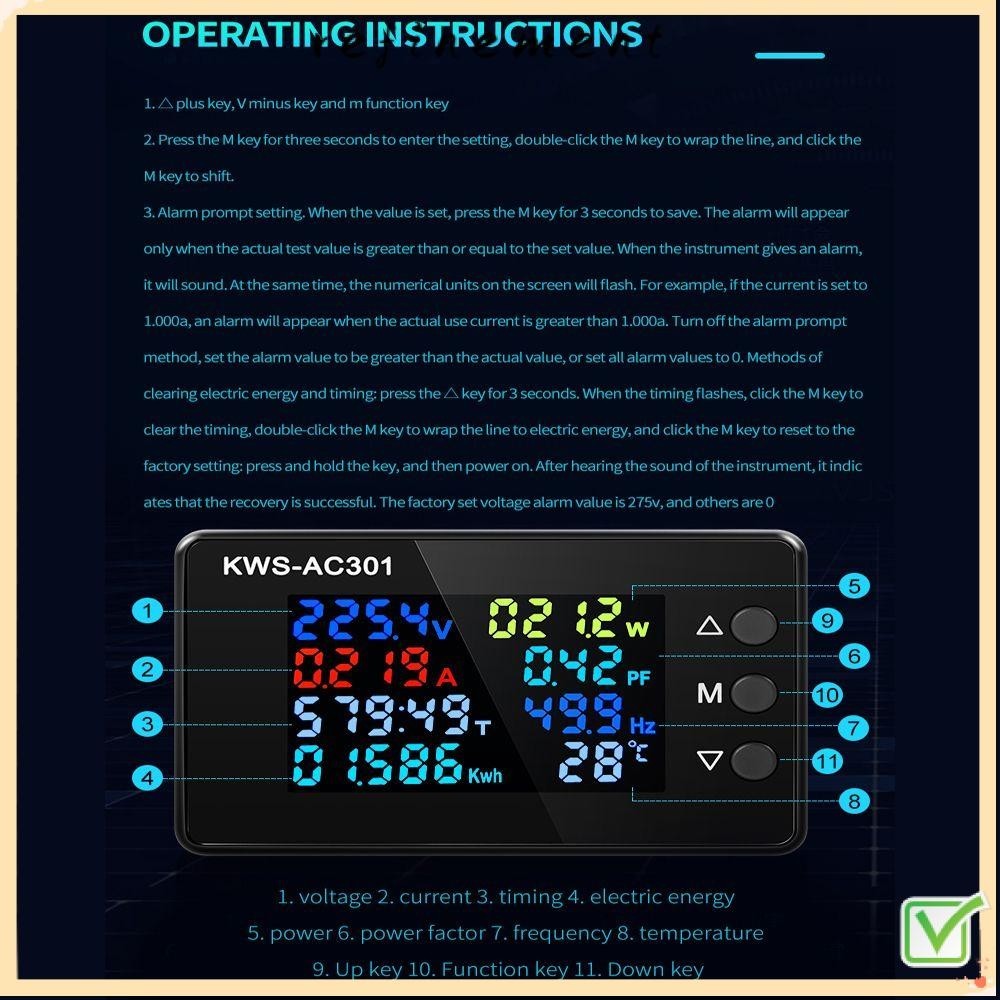 Refinement โวลต์มิเตอร์แอมมิเตอร์ดิจิทัล KWS-AC301 ชิปตรวจจับพลังงาน 0-100A