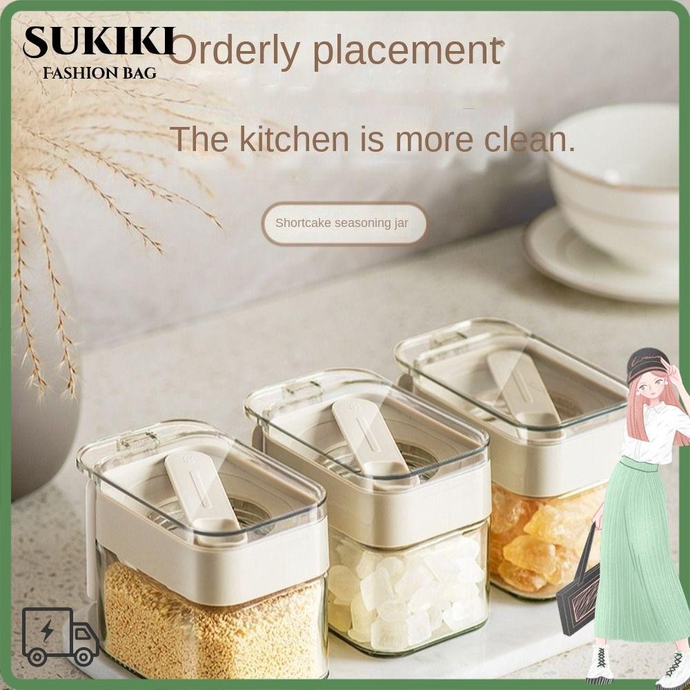 Sukiki ถังปรุงรส, ประหยัดพื้นที่กันฝุ่นฝาปิดกล่องเครื่องปรุงรสแก้ว,แก้วสะดวกจัดเก็บอุปกรณ์ครัวโถเก็บโปร่งใส
