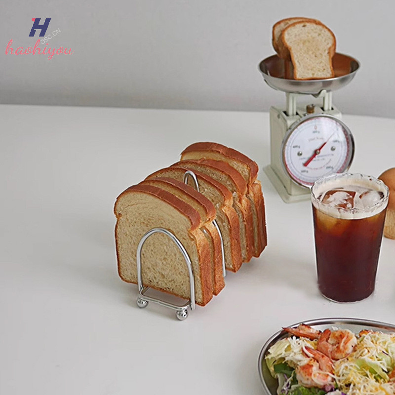 <haohiyou> สแตนเลสขนมปังปิ้งชั้นวางขนมปังร้านอาหารบ้านที่ใส่ขนมปัง 6 ชิ้นเครื่องมือแสดงอาหารสําหรับร้านอาหารอุปกรณ์ครัวที่ดี