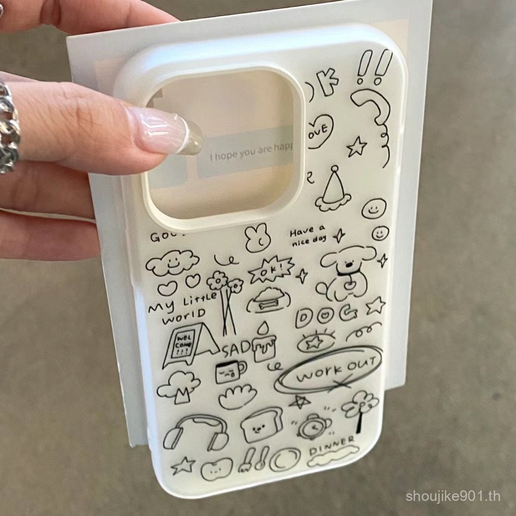 เคสมือถือลายกราฟฟิตีวาดด้วยมือสำหรับ Apple 15/14/13PROMAX 12/11P XR/XS ขอบตรง7P/8P กันกระแทก y1vs