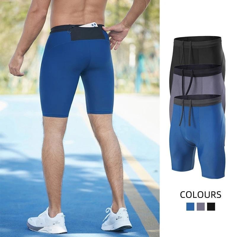 (45-95KG) Men Compression Quick Dry Sports Running กางเกงขาสั้นรัดรูปพร้อมกระเป๋า BB843
