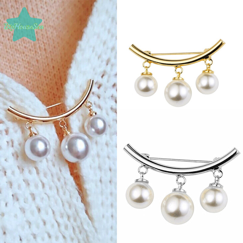 [BigHouseSea] แฟชั่น Pearl Fixed Strap Charm Safety Pin เข็มกลัดเสื้อกันหนาวคาร์ดิแกนคลิปโซ่ใหม่