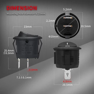 เปิดปิดรอบสวิตช์โยก SPST 20 มม.DC12-24V 20A 2 ขามินิวงกลมสลับสวิทช์