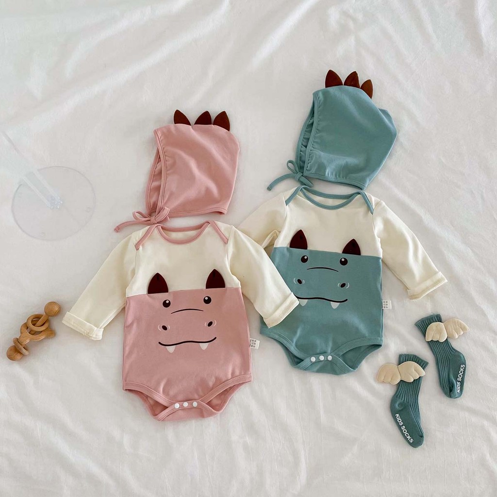 ไดโนเสาร์ สวน ทารกแรกเกิดเสื้อผ้าเด็กทารกบอดี้สูทแขนยาวผ้าฝ้ายเด็กสาวเด็ก ชุดรอมเปอร์ กับหมวก 0-24 เดือน