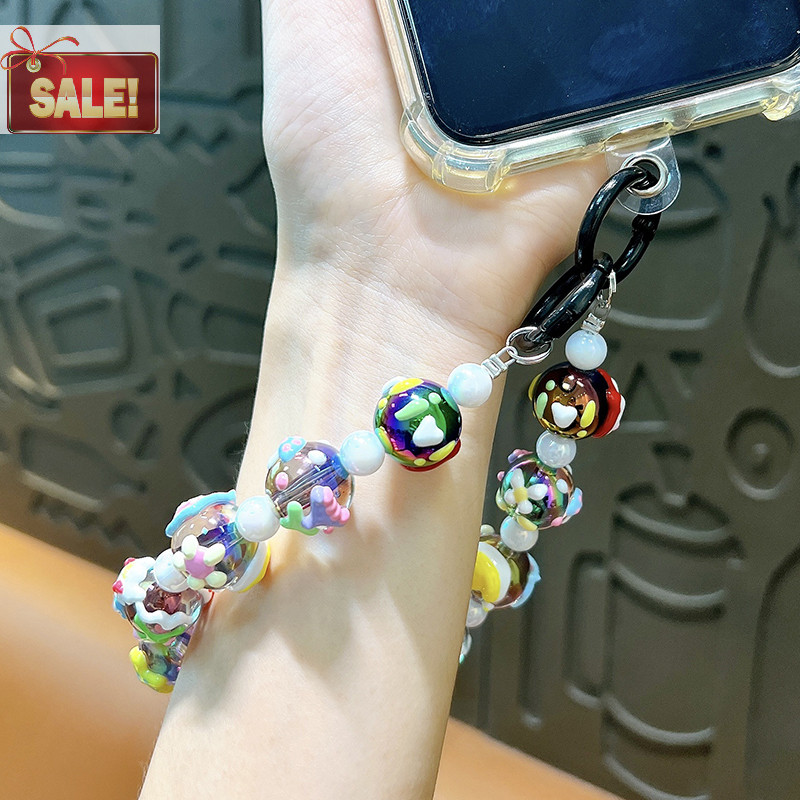 Bl สีทาสีลูกปัดโทรศัพท์ Chain W/Card ลูกปัดหวานพวงกุญแจจี้ Anti-lost สายรัดข้อมือหูฟัง Charm กระเป๋าตกแต่ง A
