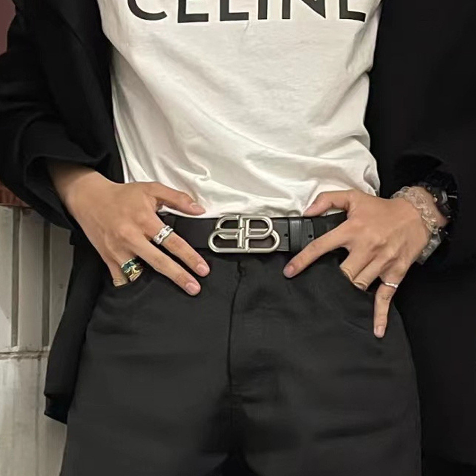 Double B Letter Belt Men Women Simple Fashion Butterfly Buckle Matching Jeans